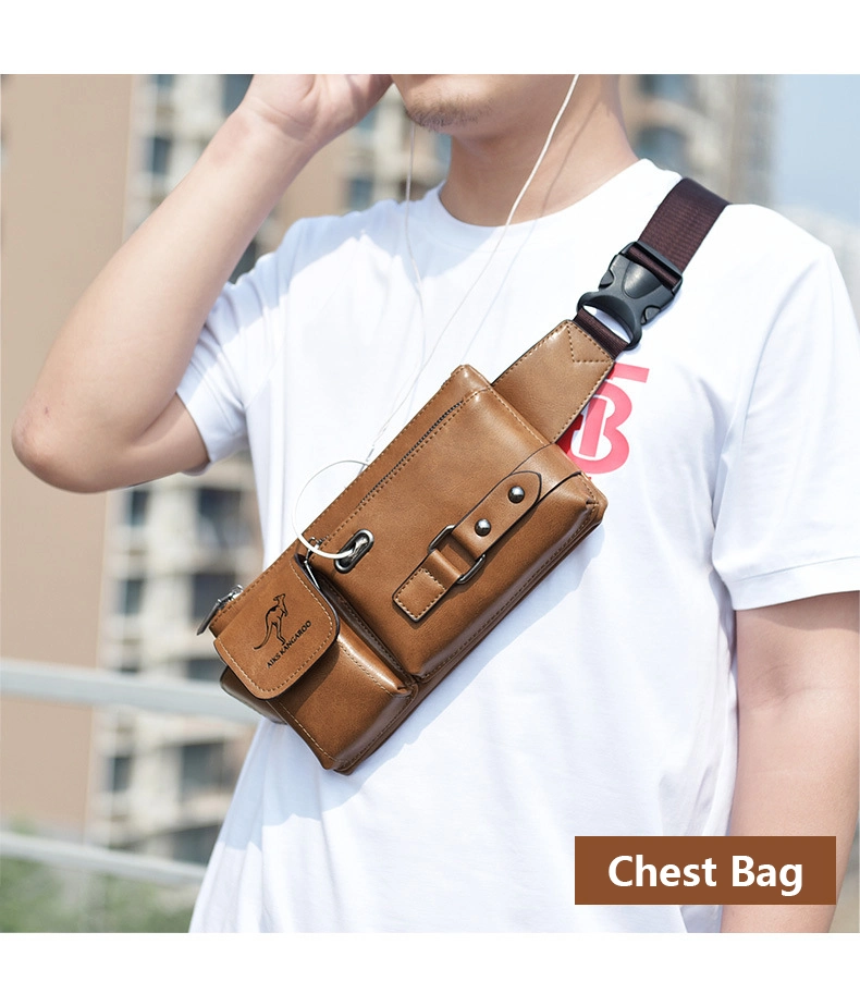 Wholesale Fanny Pack PU Leather Waist Bags for Men Multi-Function Chest Bag with Hole for Earphone