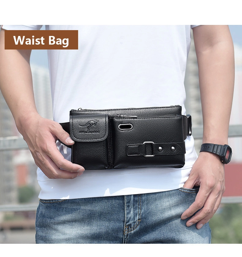 Wholesale Fanny Pack PU Leather Waist Bags for Men Multi-Function Chest Bag with Hole for Earphone